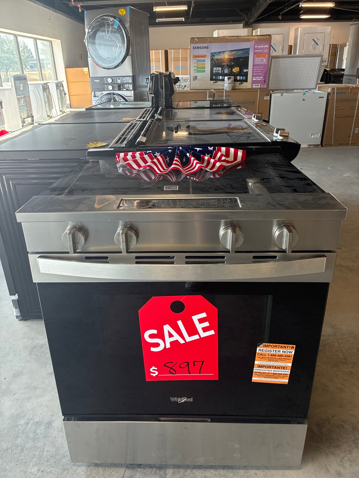 Whirlpool WSES5030SZ 30 Inch Slide-In Electric Smart Range with 5 Radiant Elements, 5.3 cu. ft. Convection Oven, FlexHeat™ Dual Element, Storage Drawer, Air Cooking, Self+Steam Clean, ADA Certified, ENERGY STAR®, and Star K