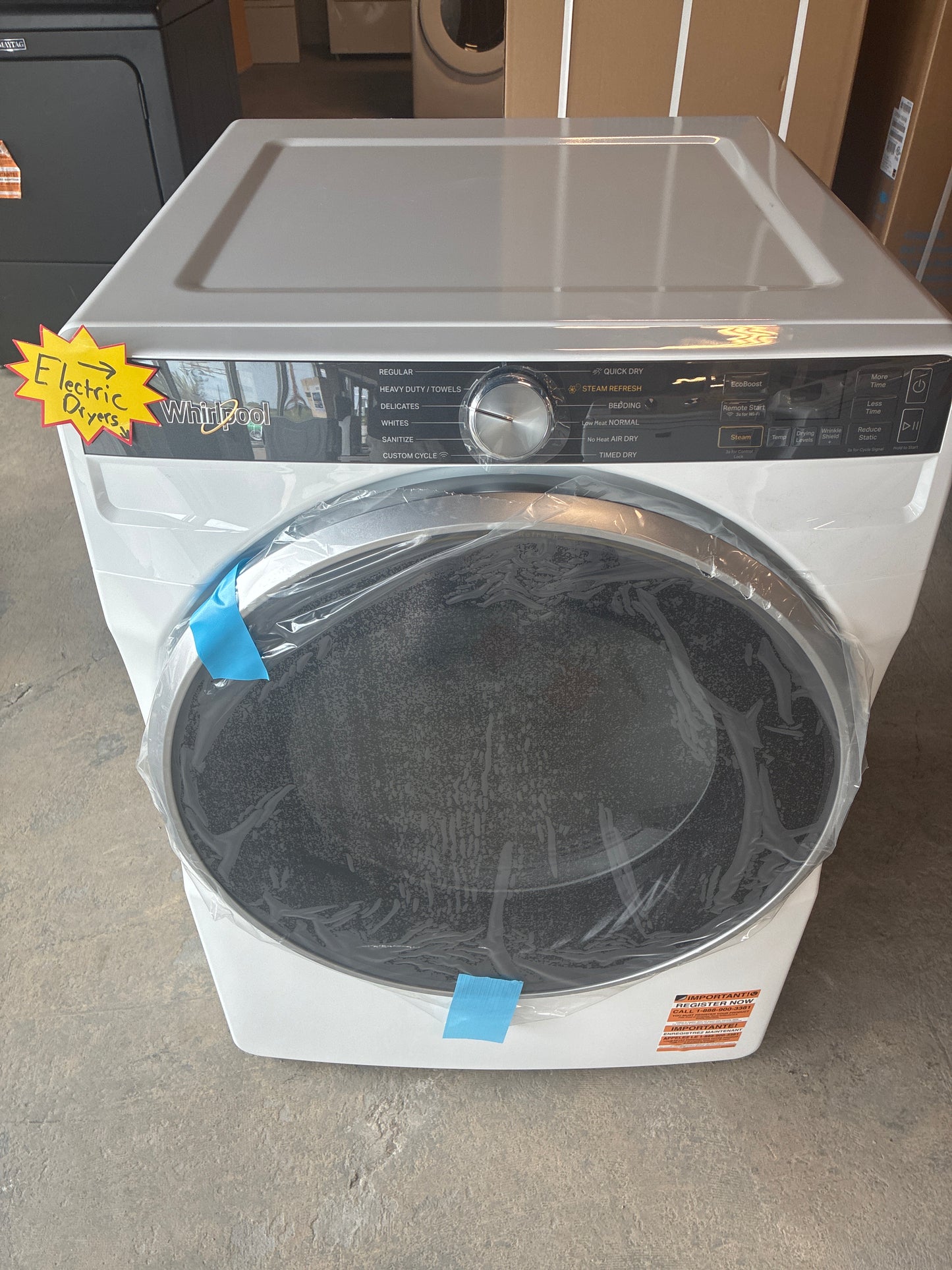 Whirlpool WED6720RW 27 Inch Smart Front Load Electric Dryer with 7.4 cu ft Capacity, Wrinkle Shield™ Option with Steam, Quick Dry Cycle, Wrinkle Control Cycle, Air Flow Detection, EcoBoost™ Option, and ENERGY STAR® Certified: White