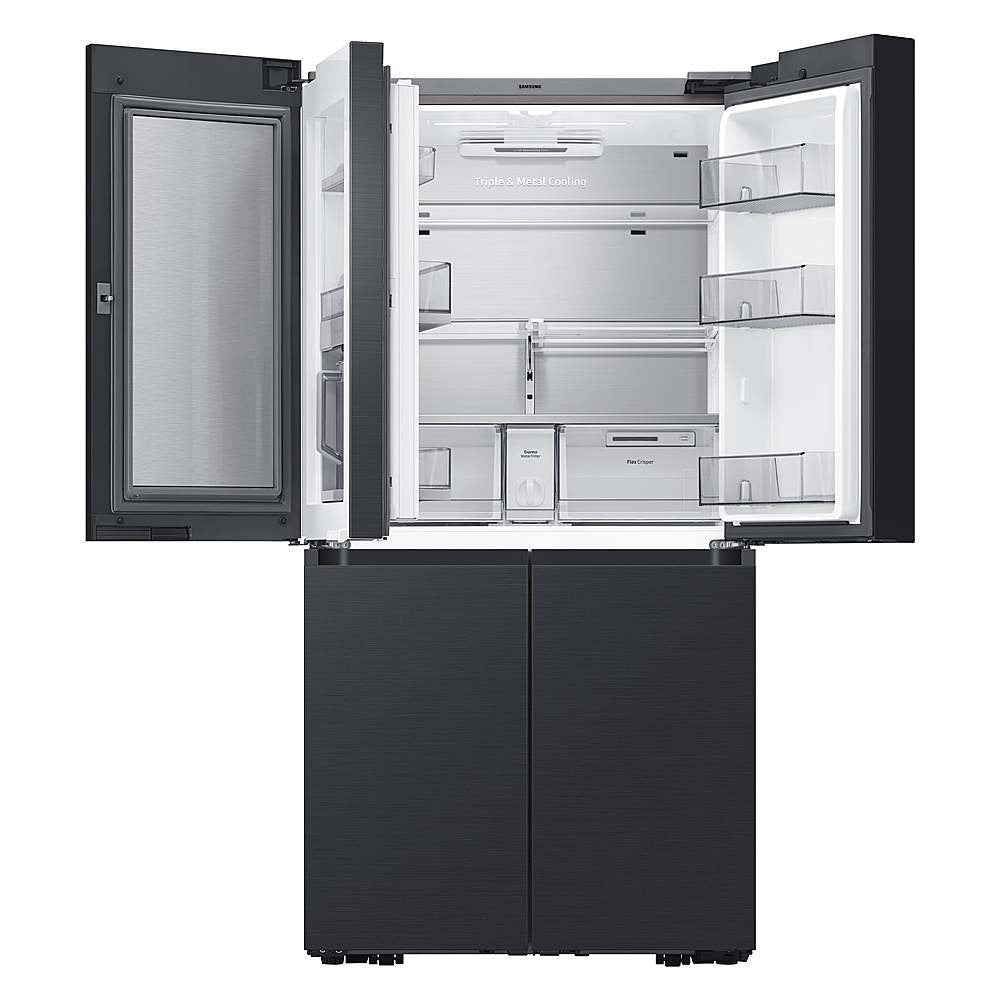 Samsung - BESPOKE 23 cu. ft. 4-Door Flex French Door Counter Depth Smart Refrigerator with Customizable Panel Colors - Matte Black Steel - RF23A9675MT/AA