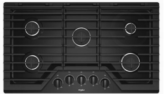 Whirlpool 36 in. Gas Cooktop in Stainless Steel with 5 Burners and EZ-2-LIFT Hinged Cast-Iron Grates - WCG55US6HB