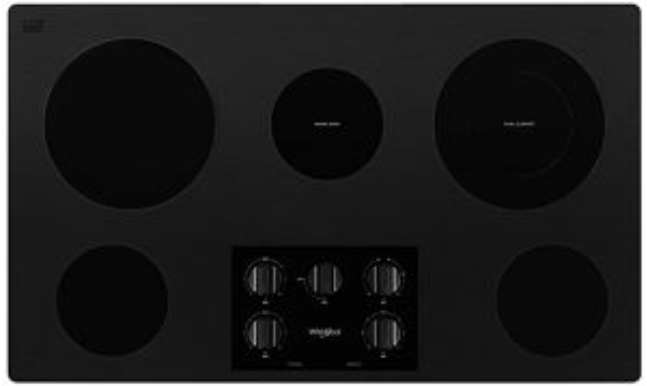 Whirlpool 36-inch Electric Ceramic Glass Cooktop with Dual Radiant Element WCE55US6HB