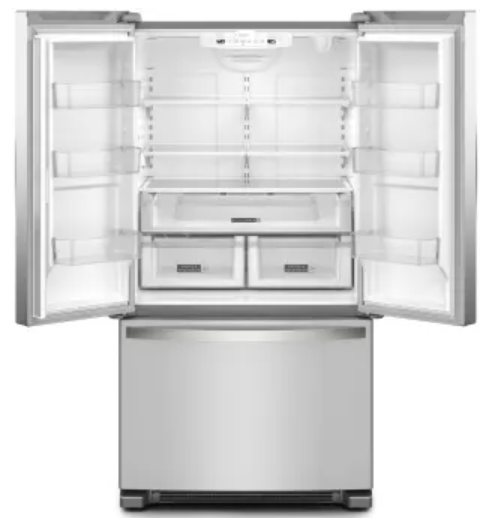 Whirlpool WRFF3236RZ 36 Inch Freestanding French Door Refrigerator with 25.2 Cu. Ft. CapacityInternal Water Dispenser, Icemaker, and ENERGY STAR®: Fingerprint Resistant Stainless Steel