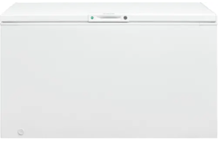 Frigidaire FFCL1542AW 56 Inch Chest Freezer with 14.8 Cu. Ft. Capacity, Removable Baskets, External Temperature Control, LED Interior Light, Power-on Indicator Light, Lock, Defrost Water Drain, Manual Defrost, and CSA Listed