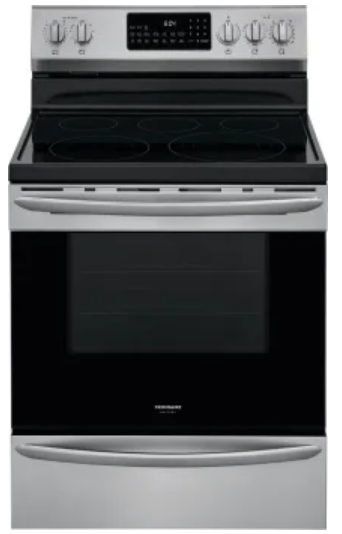 Frigidaire Gallery Series GCRE3060BF 30 Inch Freestanding Electric Range with 5 Elements, 5.3 cu. ft. Convection Oven, EvenTemp Element, Bridge Element, Storage Drawer, Air Fry, Self Clean, and Star-K: Stainless Steel