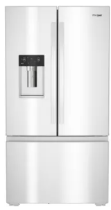 Whirlpool WRFC5036RW 36 Inch Counter-Depth French Door Refrigerator with 23 cu. ft. Capacity, Glass Shelves, Gallon Bins, EasyView Drawers, External Ice/Water Dispenser, In-Door-Ice Maker, ENERGY STAR®, and Star K: White