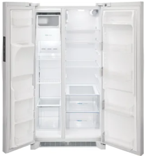 Frigidaire FRSS2623A(W/B/D) 36 Inch Freestanding Side by Side Refrigerator with 25.6 Cu. Ft. Total Capacity, EvenTemp™ Cooling System, Fresh Storage Crispers, Ice Maker, Filtered Water/Ice Dispenser, PurePour™ Water Filter, NSF and Energy Certified