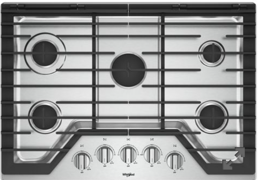 Whirlpool 30-inch Gas Cooktop with EZ-2-Lift™ Hinged Cast-Iron Grates WCG77US0HS