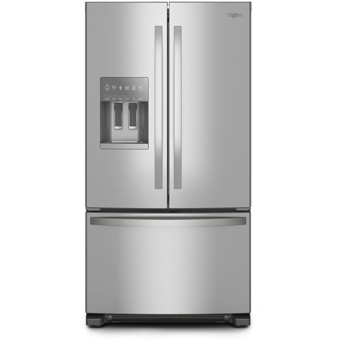 WRFF3436RZ/DD 36 Inch Freestanding French Door Refrigerator with 24.7 Cu. Ft. Capacity, 5 Glass Shelves, Gallon Door Bins, Deli Drawer, External Ice/Water Dispenser, Auto Icemaker, and ENERGY STAR®: Stainless Stee