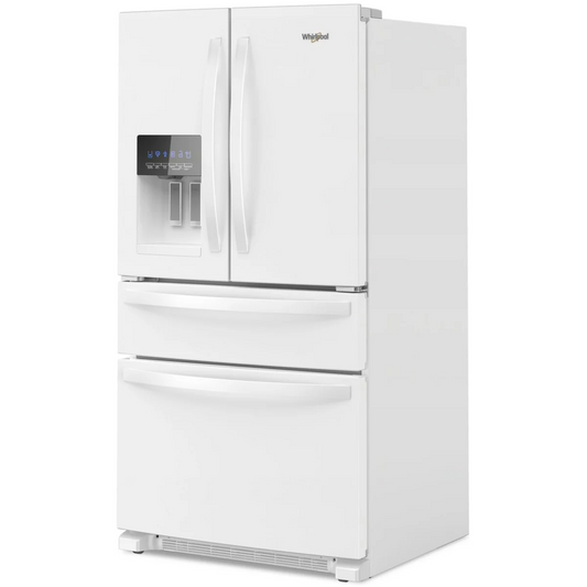 Whirlpool WRMF3636RW 36 Inch Freestanding 4-Door French Door Refrigerator with 24.5 Cu. Ft. Capacity. External Ice/Water Dispenser, Icemaker, and ENERGY STAR®: White