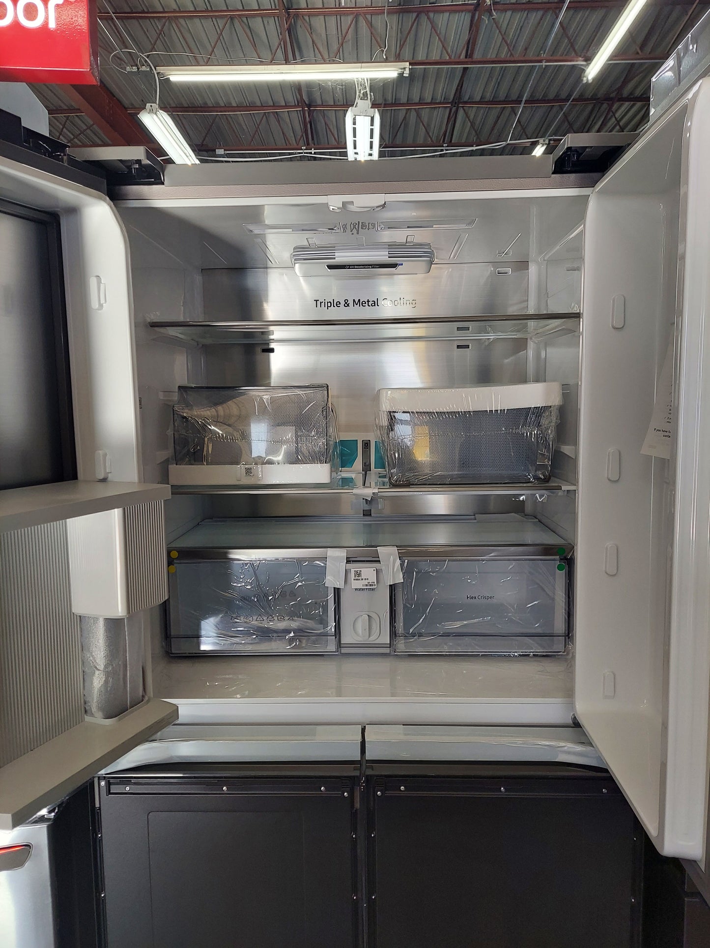 Samsung 23 cu. ft. Smart Counter Depth BESPOKE 4-Door Flex Refrigerator with Customizable Panel Colors (RF23A9675AP)