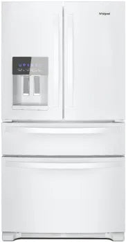 Whirlpool WRMF3636RW 36 Inch Freestanding 4-Door French Door Refrigerator with 24.5 Cu. Ft. Capacity. External Ice/Water Dispenser, Icemaker, and ENERGY STAR®: White