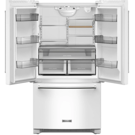 KitchenAid KRFC136RWH 36 Inch Freestanding Counter-Depth French Door Refrigerator with 20 Cu. Ft. Total Capacity. ENERGY STAR® Certified: White