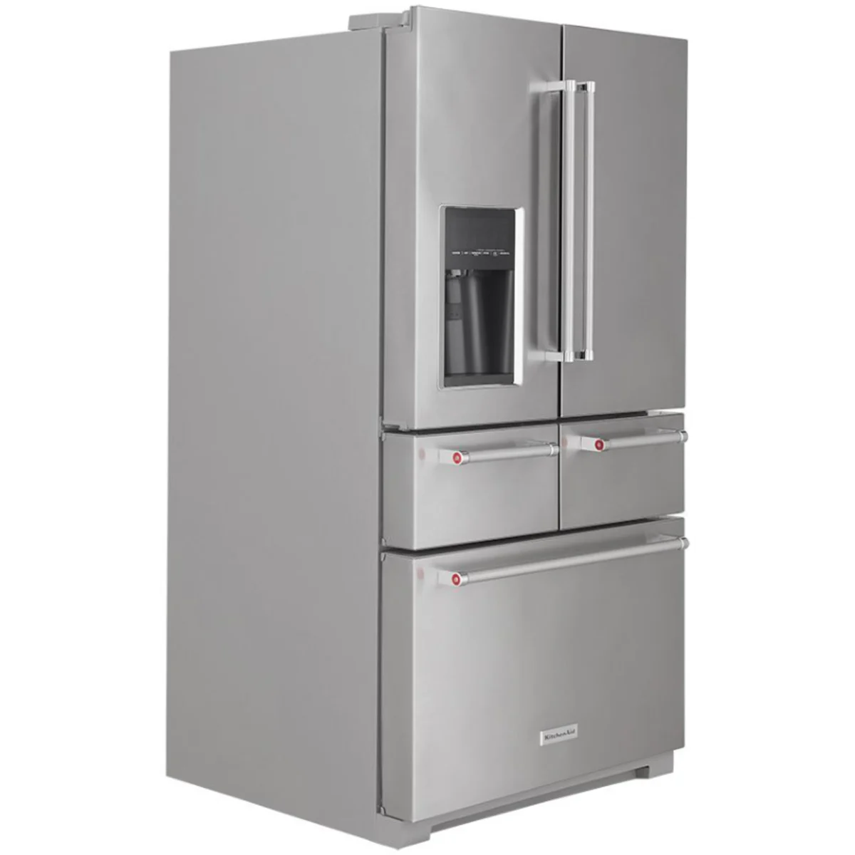 KitchenAid KRMF706ESS 36 Inch Freestanding 5-Door French Door Refrigerator with 25.8 cu. ft. Capacity. Exterior Ice/Water Dispenser: Stainless Steel