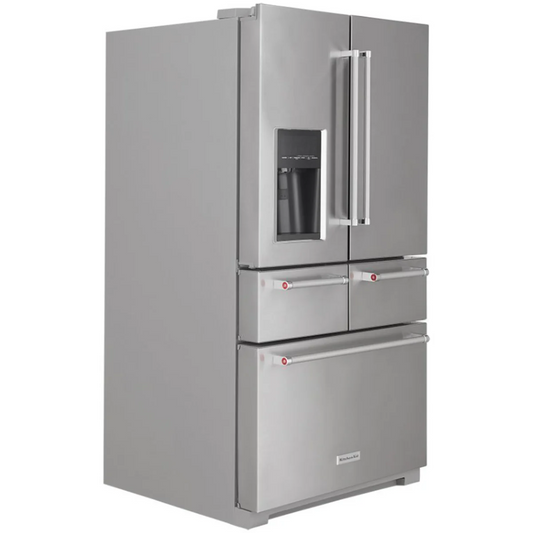 KitchenAid KRMF706ESS 36 Inch Freestanding 5-Door French Door Refrigerator with 25.8 cu. ft. Capacity. Exterior Ice/Water Dispenser: Stainless Steel