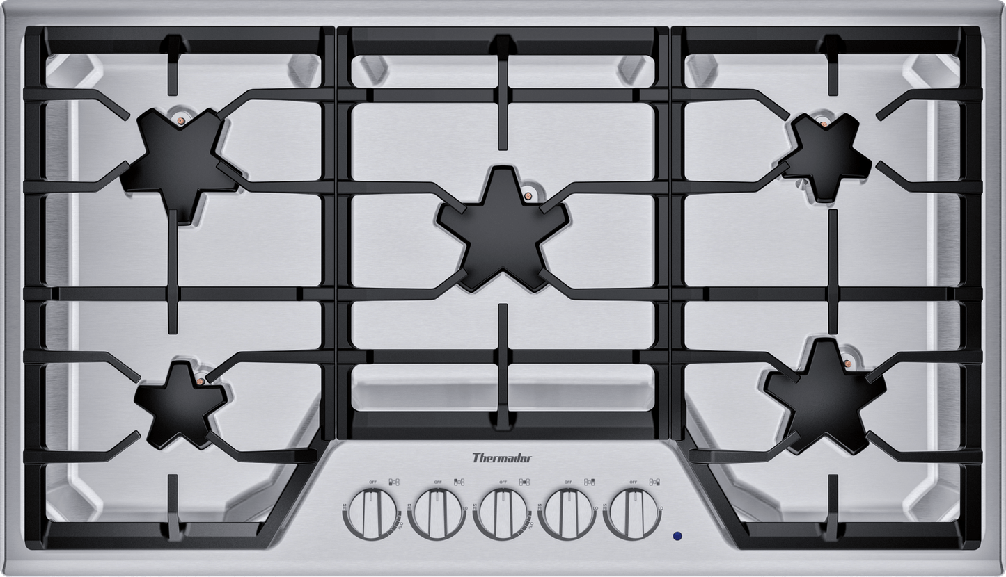 Thermador Masterpiece Series SGSX365TS 36 Inch Gas Cooktop with 5 Star® Burners, Continuous Grates