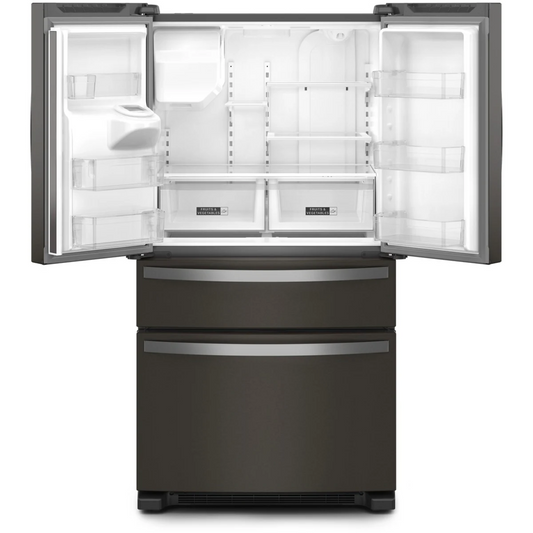 Whirlpool WRMF3636RV 36 Inch Freestanding 4-Door French Door Refrigerator with 24.5 Cu. Ft. Capacity, External Ice/Water Dispenser, Icemaker, and ENERGY STAR®: Fingerprint Resistant Black Stainless Steel