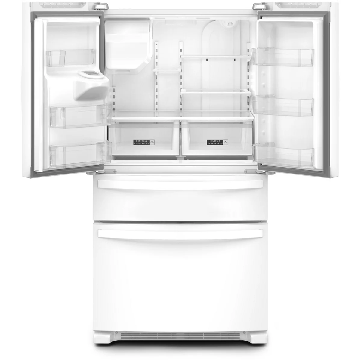 Whirlpool WRMF3636RW 36 Inch Freestanding 4-Door French Door Refrigerator with 24.5 Cu. Ft. Capacity. External Ice/Water Dispenser, Icemaker, and ENERGY STAR®: White