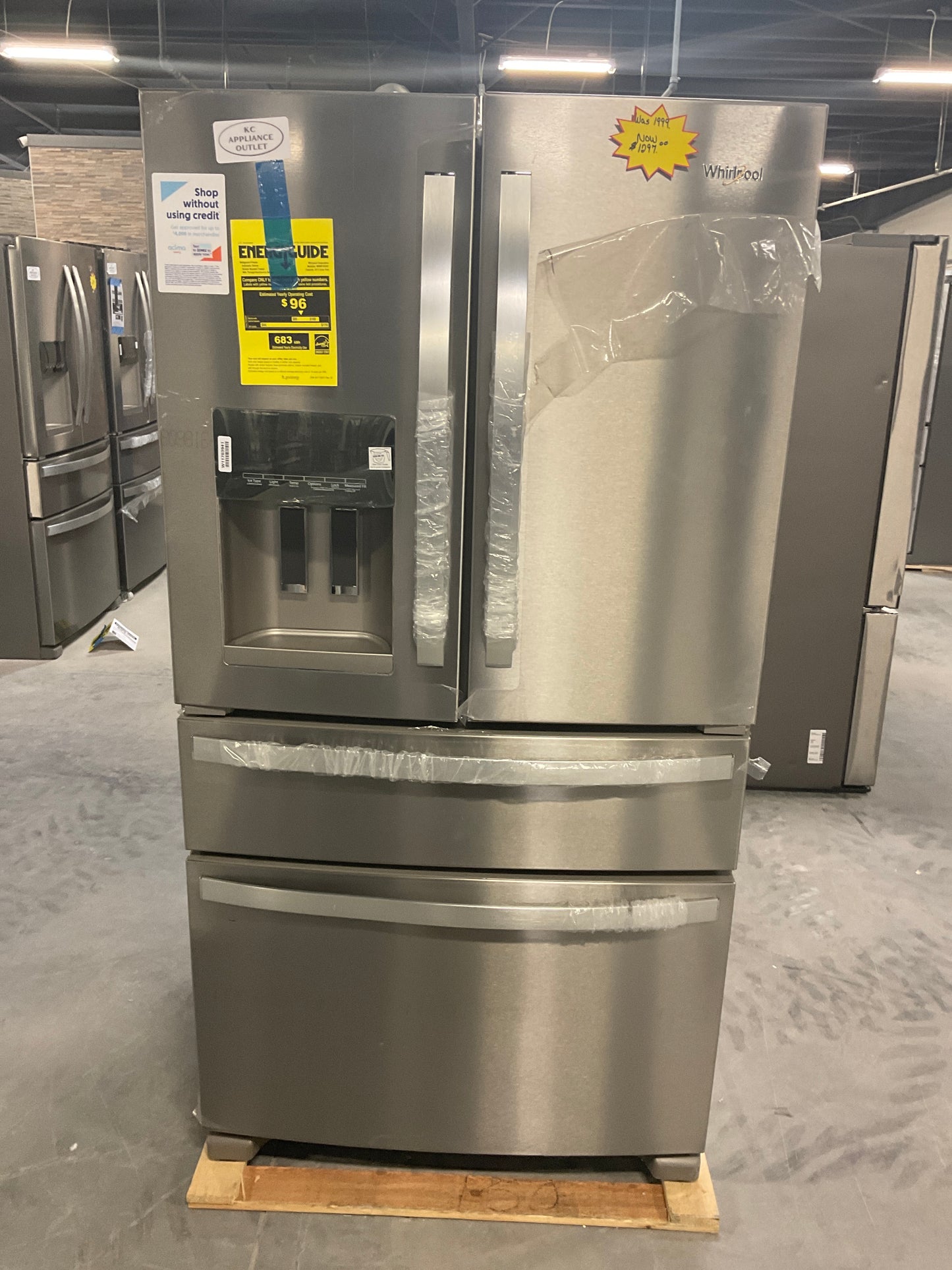 Whirlpool WRMF3636RZ 36 Inch 4-Door French Door Refrigerator with 24.5 Cu. Ft. CapacityExternal Ice/Water Dispenser, Icemaker, and ENERGY STAR®: Fingerprint Resistant Stainless Steel