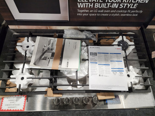 36" Bosch 800 Series Gas Cooktop Stainless Steel  5 Burner NGM8657UC