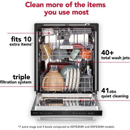KitchenAid KDTE304RPS 24 Inch Fully Integrated Built-In Dishwasher, 41 dBA, NSF Certified, Sabbath Mode and Star K Certified: Stainless Steel with PrintShield™ Finish