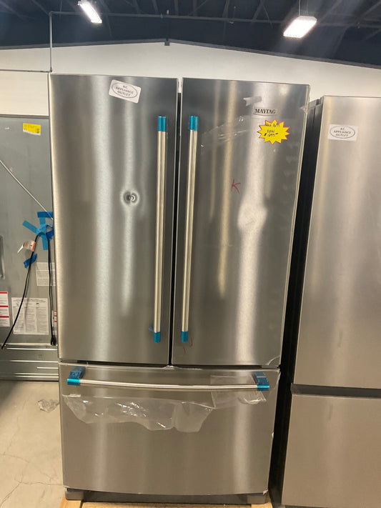 Maytag MRFF4236RZ 36 Inch Freestanding French Door Refrigerator with 25.2 cu. ft. Capacity, 5 Glass Shelves, FreshLock™ Crisper, Gallon Bins, Deli Drawer, Interior Water Dispenser, Ice Maker, and ENERGY STAR®