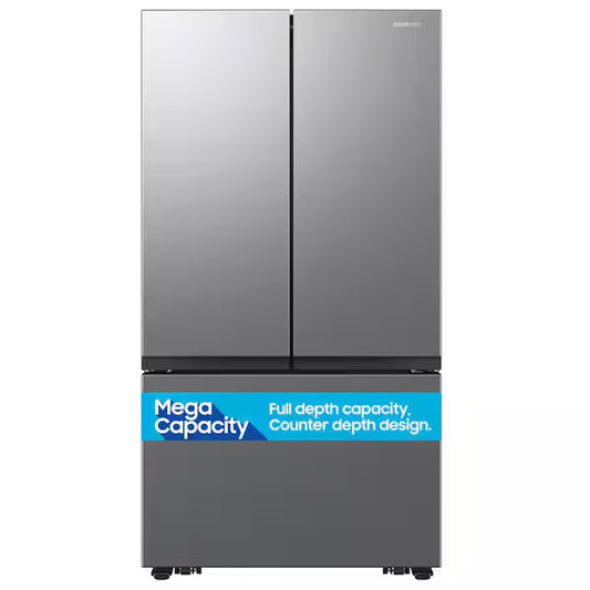 Hisense 26.6 cu. ft. PureFlat standard-depth French-door refrigerator infingerprint-resistant stainless steel. Internal water dispenser, freezer ice maker, and recessed handles. HRF266N6CSE1