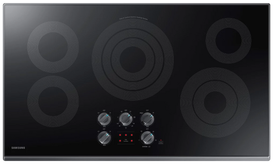 Samsung NZ36K6430RG/AA 36 Inch Electric Cooktop with 5 Radiant Heating Elements, Rapid Boil, Simmer/Melt Burners, Dishwasher Safe Blue LED-Illuminated Knobs, Wi-Fi Connectivity and Hot Surface Indicator Light: Black Stainless Steel Trim