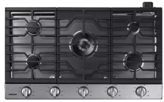 Samsung NA36N6555TS/AA 36 Inch Gas Smart Cooktop with 5 Sealed Burners, Cast-Iron Grates, 19K Power Burner, Removable Griddle, LED Illuminated Backlit Knobs, Ready2Fit™ Guarantee, and ADA Compliant: Stainless Steel