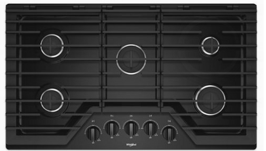Whirlpool 36 in. Gas Cooktop in Stainless Steel with 5 Burners and EZ-2-LIFT Hinged Cast-Iron Grates - WCG55US6HB