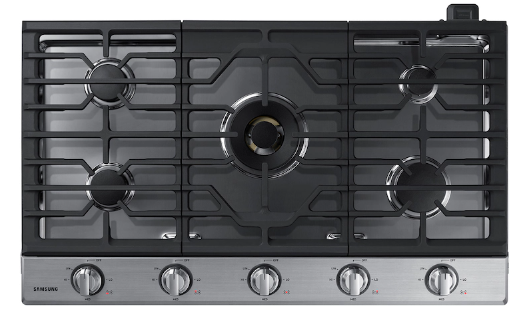 Samsung NA36K7750TS 36 Inch Gas Cooktop with 5 Sealed Burners, 22,000 BTU True Dual Power Burner, Griddle, Wok Grate, Blue LED-Illuminated Dishwasher Safe Control Knobs, 3-Piece Grates, Wi-Fi Connectivity and Bluetooth Connectivity: Stainless Steel