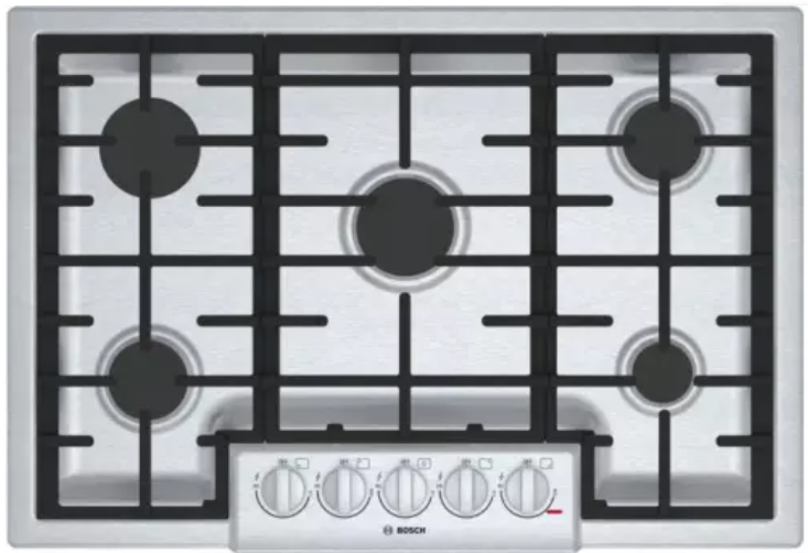 Bosch 800 Series NGM8056UC 30 Inch Gas Cooktop with 5 Sealed Burners, Cast-Iron Continuous Grates, OptiSim® Burner, LED Indicator Lights, Electronic Re-ignition and STAR-K Sabbath Mode