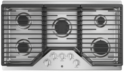 GE® 36" Built-In Gas Cooktop with 5 Burners and Dishwasher Safe Grates JGP5036SLSS