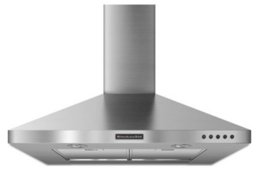 KitchenAid KXW2330YSS 30" Wall Mount Chimney Range Hood with 400 CFM Internal Blower, 65,000 BTU Threshold, 3-Speed Fan Control, Mesh Filters and Convertible to Recirculating: Stainless Steel