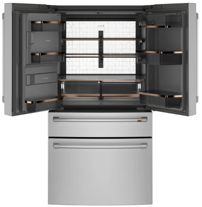 GE Cafe CVE28DP2NS1 36 Inch 4-Door French-Door Smart Refrigerator with 27.6 Cu. Ft. Capacity, TwinChill™, Convertible Drawer, LED Light Tower, Auto Fill, Humidity Control System, Enhanced Shabbos Mode Capable, and ENERGY STAR® Qualified