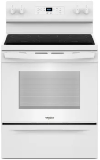 Whirlpool WFES3330RW 30 Inch Freestanding Electric Range with 5 Elements, 5.3 cu. ft. Oven Capacity, FlexHeat™ Dual Elements, Warm Zone, Storage Drawer, No Preheat Mode and Steam Clean: White