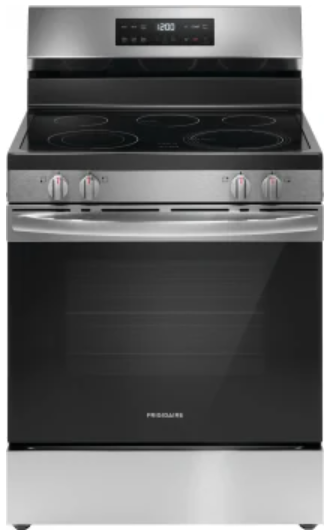 Frigidaire FCRE3062AS 30 Inch Freestanding Electric Range with 5 Elements, 5.3 cu. ft. Capacity, EvenTemp™ Element, SpaceWise® Element, Storage Drawer, and Steam Clean: Stainless Steel
