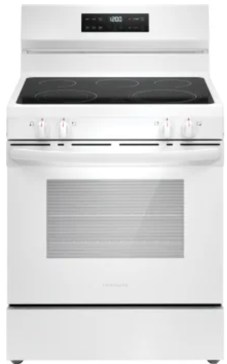 Frigidaire FCRE3062AW 30 Inch Freestanding Electric Range with 5 Elements, 5.3 cu. ft. Capacity, EvenTemp™ Element, SpaceWise® Element, Storage Drawer, and Steam Clean: White