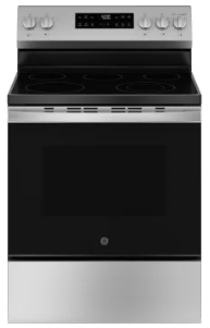 GE 500 Series GRF500PV2SS 30 Inch Freestanding Electric Range with 5 Smoothtop Elements, 5.3 cu. ft. Oven Capacity, Power Boil™ Burner, Warming Zone, Storage Drawer, Crisp Mode, Enhanced Shabbos Mode Built In, and Self & Steam Clean: Stainless Steel
