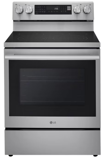 LG LREN6325XE 30 Inch Electric Smart Range with 5 Radiant Elements, 6.3 cu. ft. Capacity, ProBake Convection®, Air Fry, ThinQ®, UltraHeat™, EasyClean®, InstaView®, Storage Drawer, Sabbath Mode, and ENERGY STAR® Certified: PrintProof® Stainless Steel