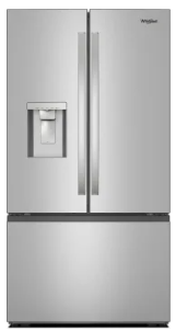 Whirlpool WRFF3736SZ 36 Inch Freestanding French Door Refrigerator with 30 cu. ft. Capacity, Glass Shelves, Sabbath Mode, External Ice/Water Dispenser, Dual Ice Makers, ADA Compliant, and ENERGY STAR®: Fingerprint Resistant Stainless