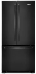 Whirlpool WRFF5333PB 33 Inch Freestanding French Door Refrigerator with 22 cu. ft. Capacity, 5 Glass Shelves, Gallon Door Bins, Icemaker, Internal Water Dispenser, and ENERGY STAR®: Black