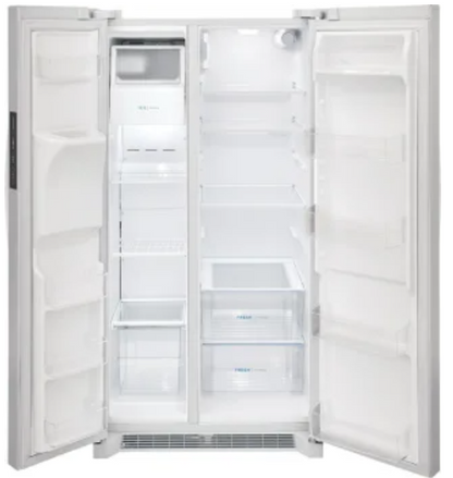 Frigidaire FRSS2623A(W/B) 36 Inch Freestanding Side by Side Refrigerator with 25.6 Cu. Ft. Total Capacity, EvenTemp™ Cooling System, Fresh Storage Crispers, Ice Maker, Filtered Water/Ice Dispenser, PurePour™ Water Filter, NSF and Energy Certified