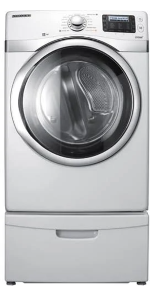 Samsung Refurbished 27" Gas Dryer with 7.5 cu. ft. Capacity, 13 Cycles, Steam Drying Technology, Sensor Dry, Stainless Steel Drum, Drying Rack W/ Pedastal DV520AGW