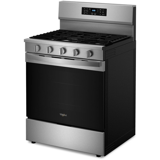 Whirlpool WFGS5030RS 30 Inch Freestanding Gas Range with 5 Sealed Burners, 5.0 cu. ft. Convection Oven, No Preheat Air Fry, and Self Clean: Stainless Steel