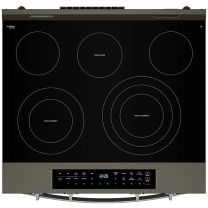 Whirlpool WSES7530RV 30 Inch Slide-In Electric Smart Range, ADA Compliant, and Star K: Black-on-Stainless