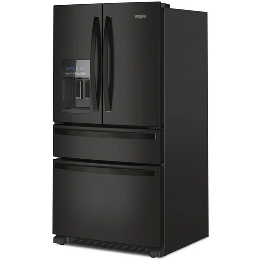 Whirlpool WRMF3636RB 36 Inch Freestanding 4-Door French Door Refrigerator with 24.5 Cu. Ft. Capacity. External Ice/Water Dispenser, Icemaker, and ENERGY STAR®: Black