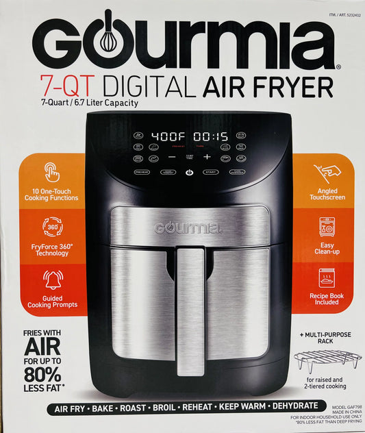 Gourmia GAF798 7 Quart Digital Air Fryer 10 One-Touch Cooking Functions