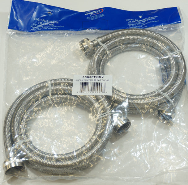 Supco 3805FFSS2 5 Foot Stainless Steel Inlet Fill Hoses: Braided Stainless Steel