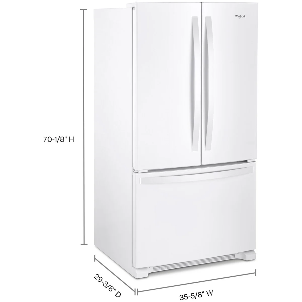 Whirlpool WRFC2036RW 36 Inch Counter-Depth French Door Refrigerator with 20 Cu. Ft. Capacity, 5 Glass Shelves, Gallon Door Bins, Deli Drawer, Internal Water Dispenser, Icemaker, and ENERGY STAR®: White