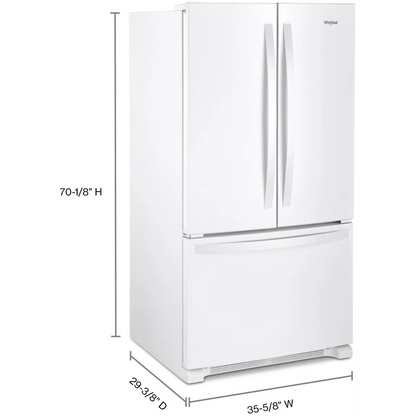 Whirlpool WRFC2036RW 36 Inch Counter-Depth French Door Refrigerator with 20 Cu. Ft. Capacity, 5 Glass Shelves, Gallon Door Bins, Deli Drawer, Internal Water Dispenser, Icemaker, and ENERGY STAR®: White